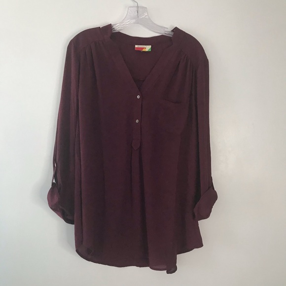 Fervour Modcloth Burgundy Portofino Shirt L - Picture 2 of 6